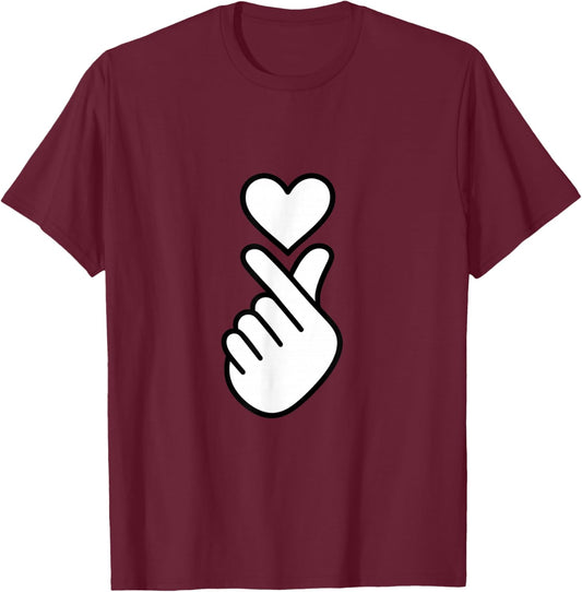 Cute Finger Heart Design T-Shirt - T-Shirt | Maroon