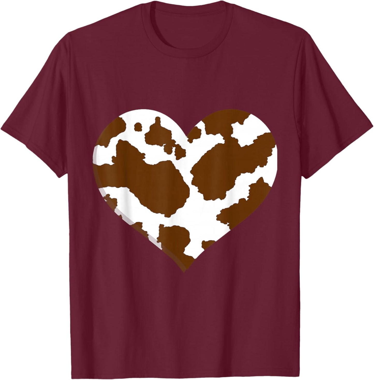Brown Cow Print Pattren - Heart Brown Cow Pattern Man Women T-Shirt - T-Shirt | Maroon
