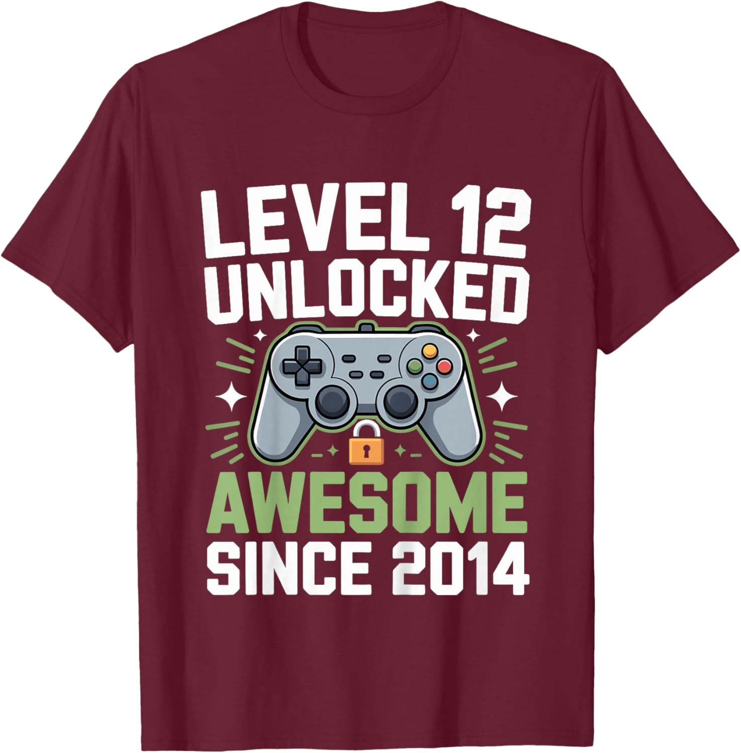 Kids Level 12 Unlocked Since 2014 Gamer 12th Birthday T-Shirt - T-Shirt | Maroon