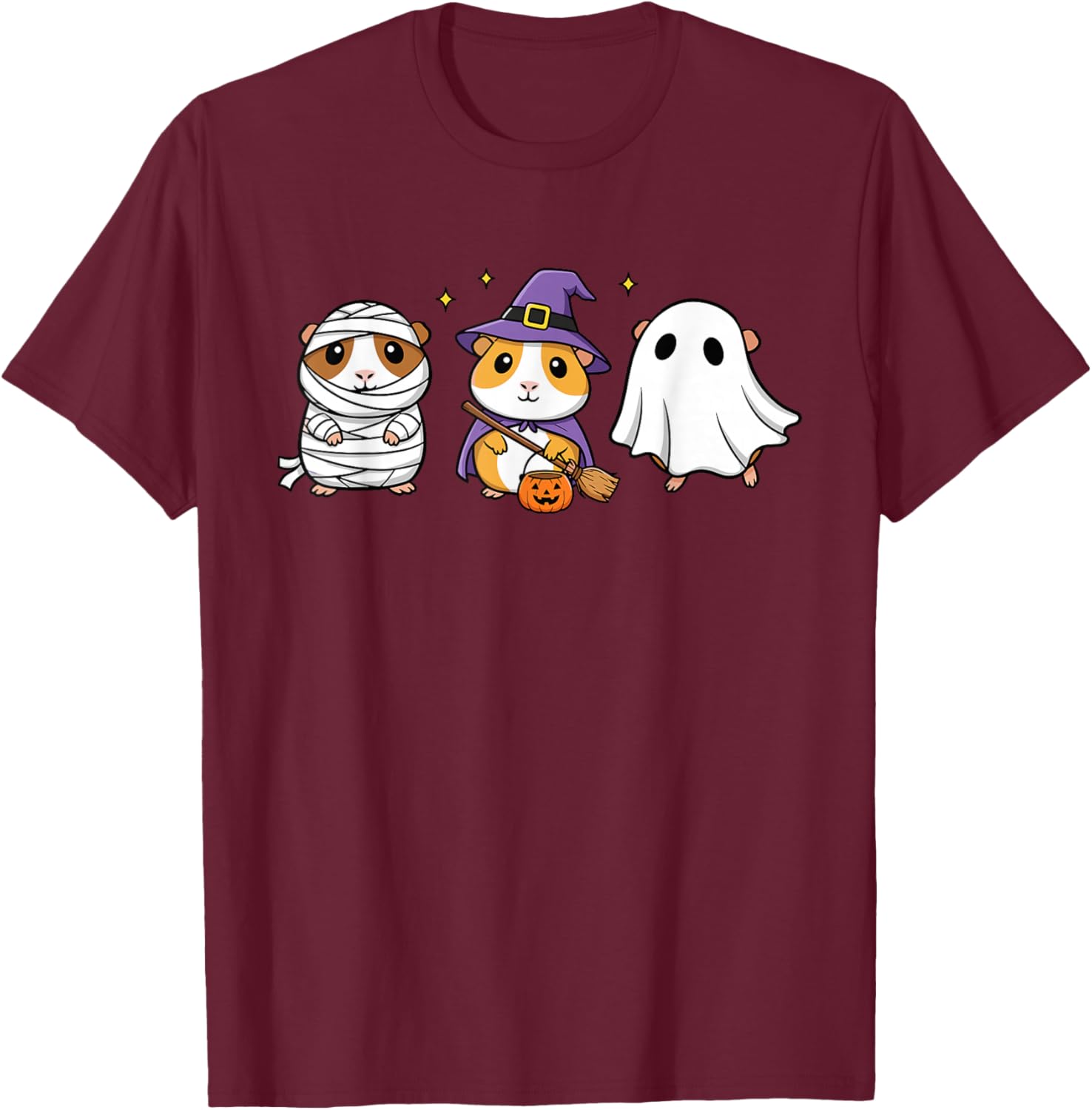Cute Guinea Pig Halloween Costumes Mummy Witch Ghost T-Shirt - T-Shirt | Maroon