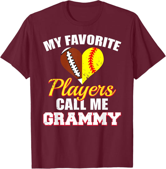 My Favorite Players Call Me Grammy Football Softball Grammy T-Shirt - T-Shirt | Maroon