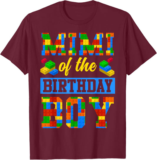 Mimi Of The Birthday Boy Building Block Bday Party T-Shirt - T-Shirt | Maroon