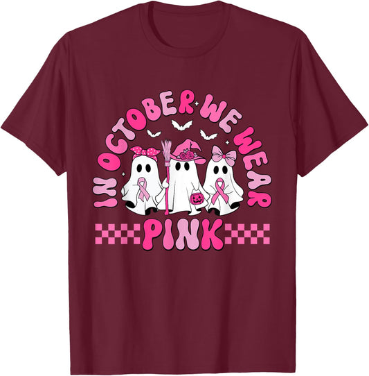 In October We Wear Pink Halloween PCT Breast Cancer T-Shirt - T-Shirt | Maroon