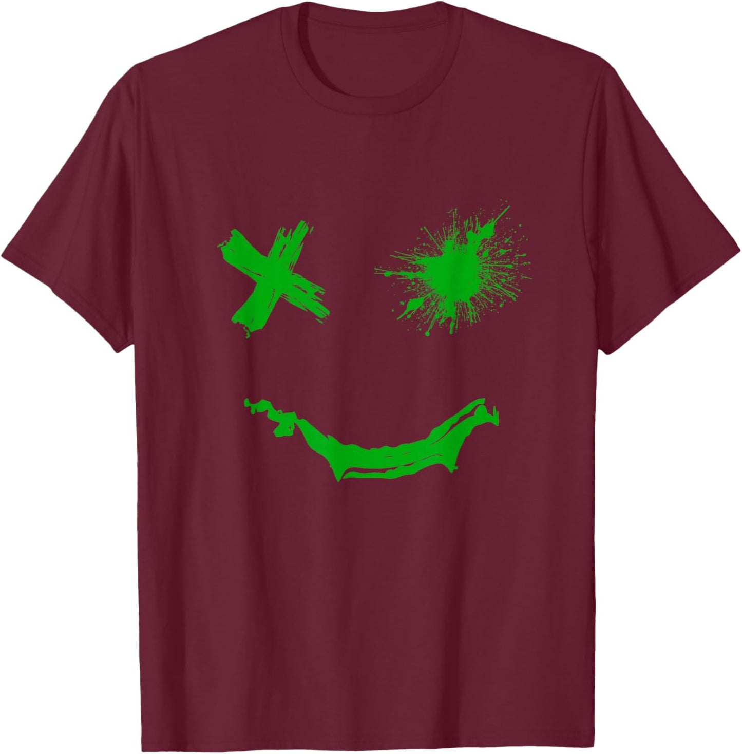 Green Grunge Face Kelly Green Color Graphic T-Shirt - T-Shirt | Maroon