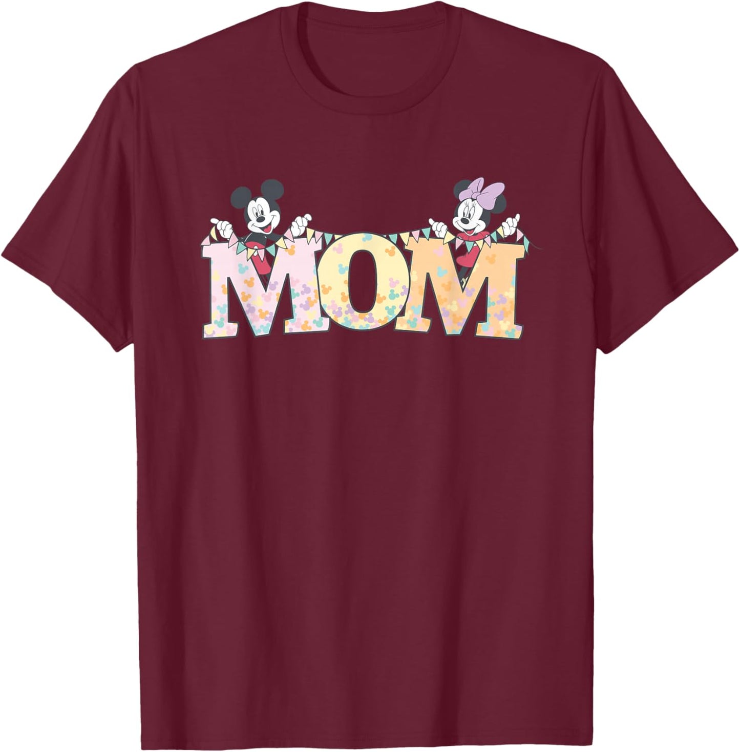 Disney Mom Mickey & Minnie Pastel Letters Family Disney Trip T-Shirt - T-Shirt | Maroon