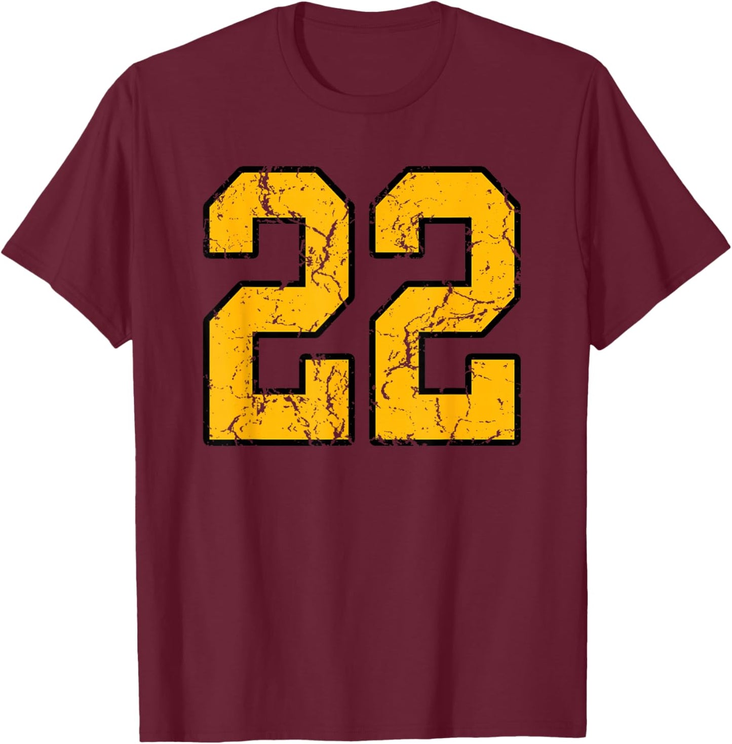 Gold and Black Sports Number 22 Jersey Uniform Player T-Shirt - T-Shirt | Maroon