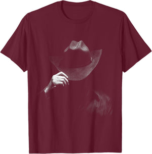 Mystery Rodeo Cowboy in Shadow - Timeless Western Charm T-Shirt - T-Shirt | Maroon