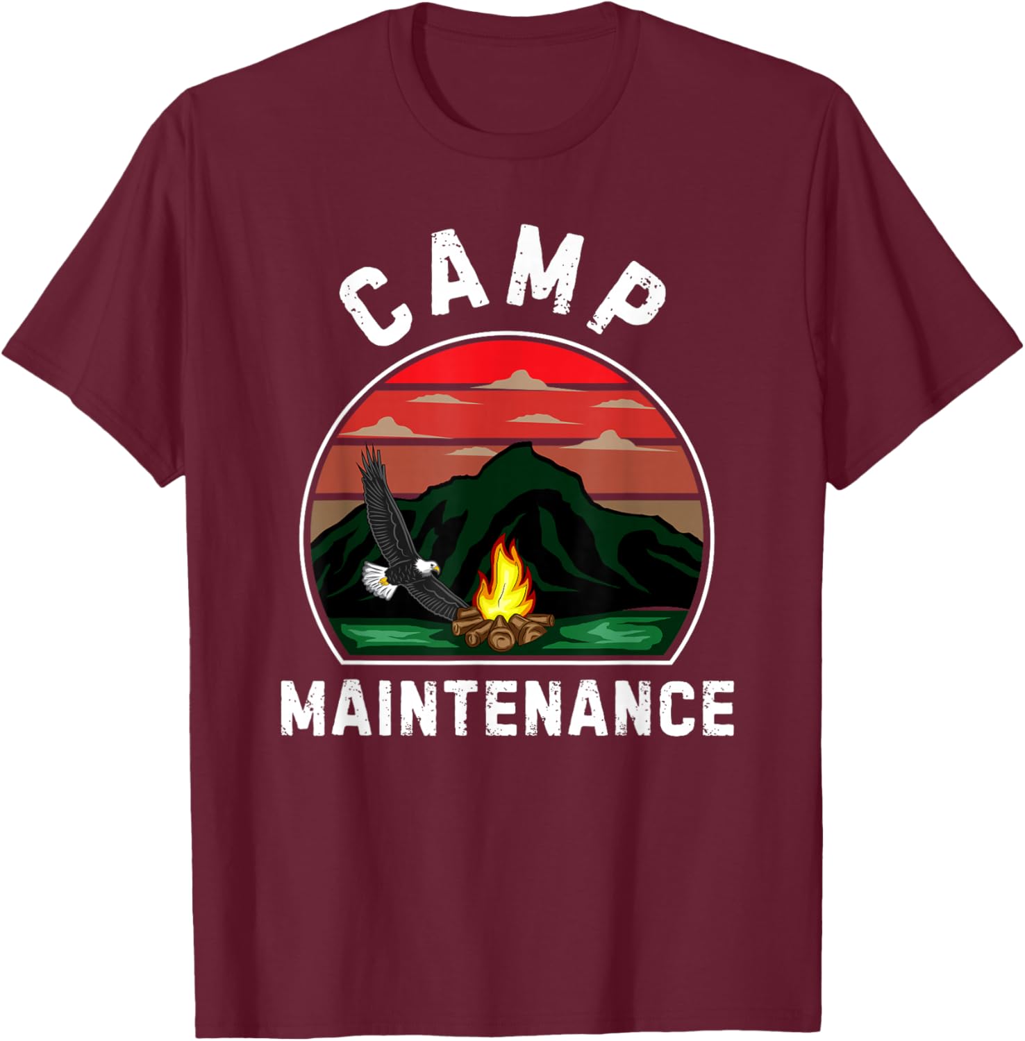 Camp Maintenance Retro Summer Camper Staff Camping T-Shirt - T-Shirt | Maroon