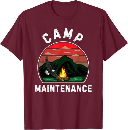 Camp Maintenance Retro Summer Camper Staff Camping T-Shirt - T-Shirt | Maroon