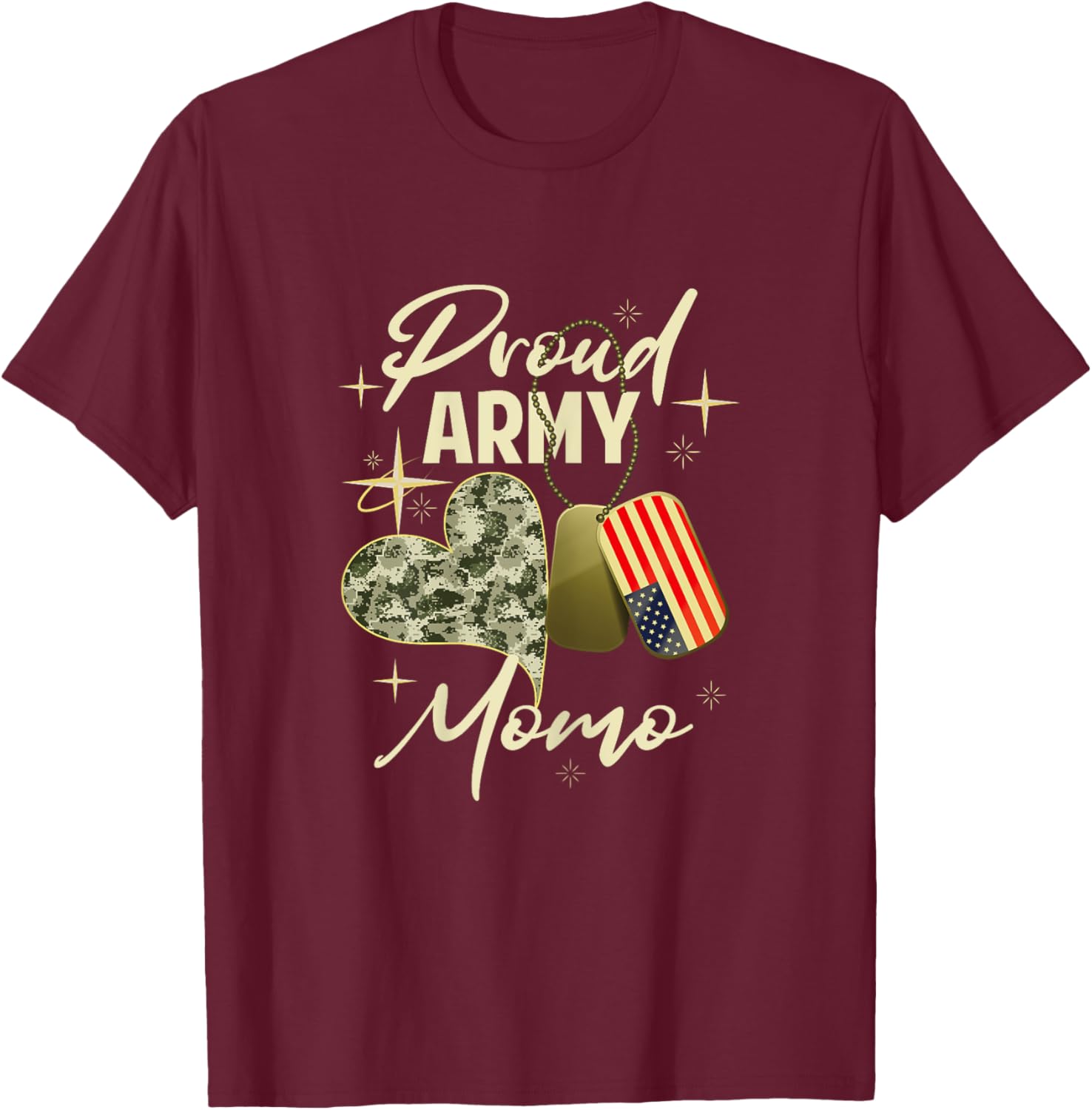 Proud Army Momo Camouflage Mother's Day Dog Tag US Flag T-Shirt - T-Shirt | Maroon