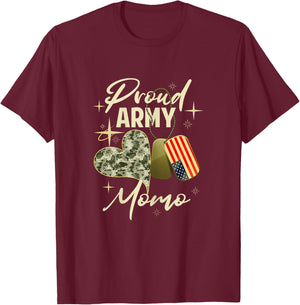 Proud Army Momo Camouflage Mother's Day Dog Tag US Flag T-Shirt - T-Shirt | Maroon