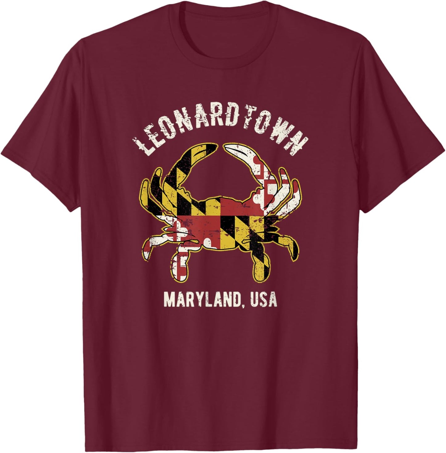 Leonardtown Maryland Crab Vintage Distressed Style Design T-Shirt - T-Shirt | Maroon