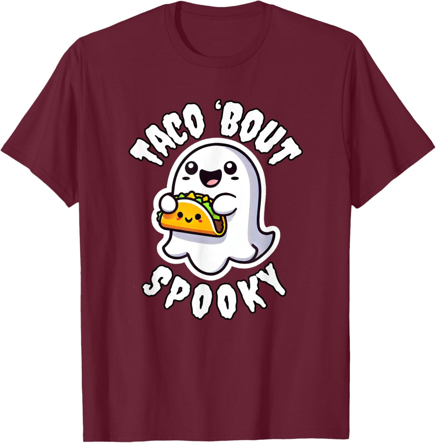 Taco' Bout Spooky Cute Ghost Holding a Taco Halloween Kids T-Shirt - T-Shirt | Maroon