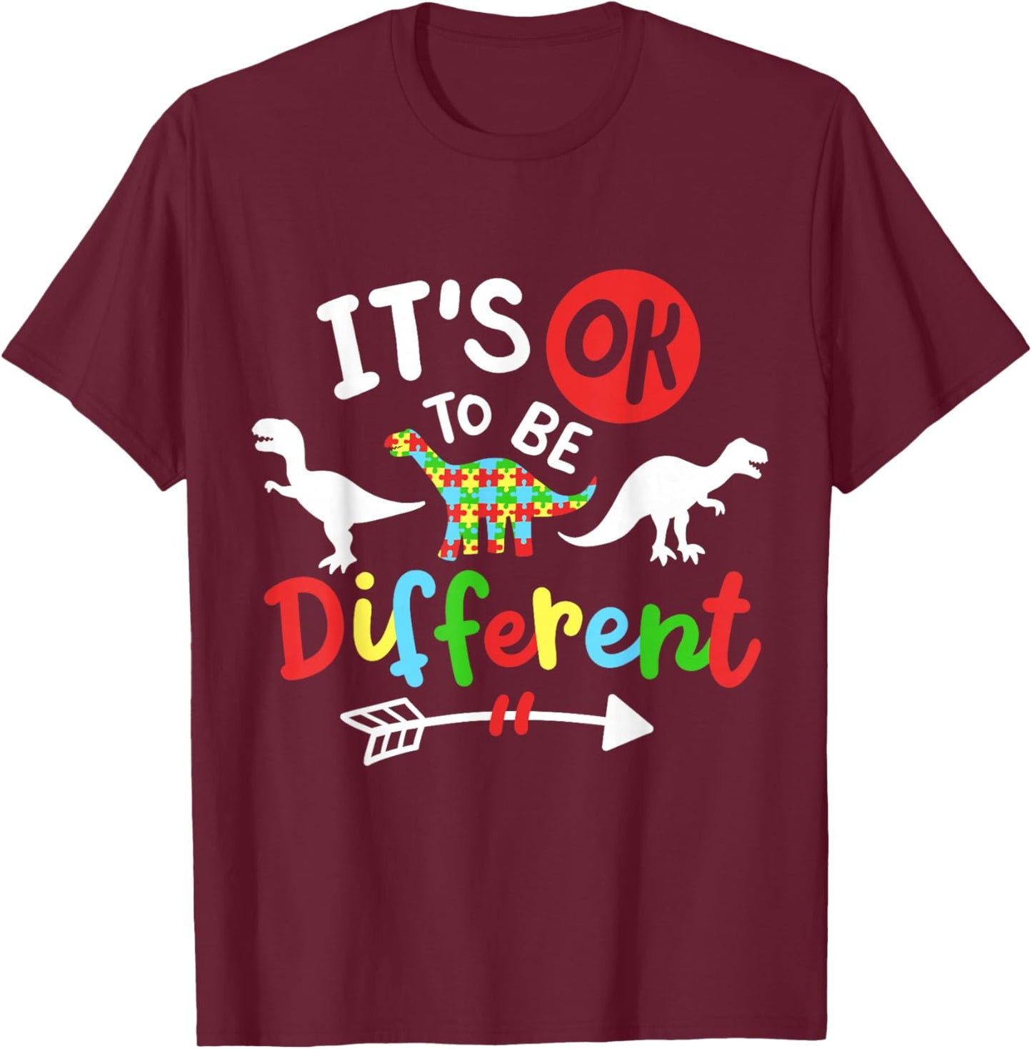 Autism Awareness Dinosaur T-Shirt - T-Shirt | Maroon