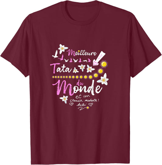 Gift Tata Shirt Birthday Best Tata Aunt , Black, Female X-Small T-Shirt - T-Shirt | Maroon