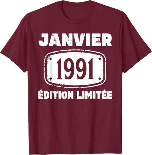 January 1991 35 Years Birthday Gift Man January 1991 T-Shirt - T-Shirt | Maroon