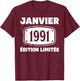 January 1991 35 Years Birthday Gift Man January 1991 T-Shirt - T-Shirt | Maroon