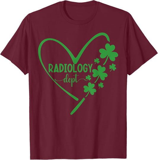 Radiology Dept St. Patricks Day Heart Shamrock Rad Tech T-Shirt - T-Shirt | Maroon