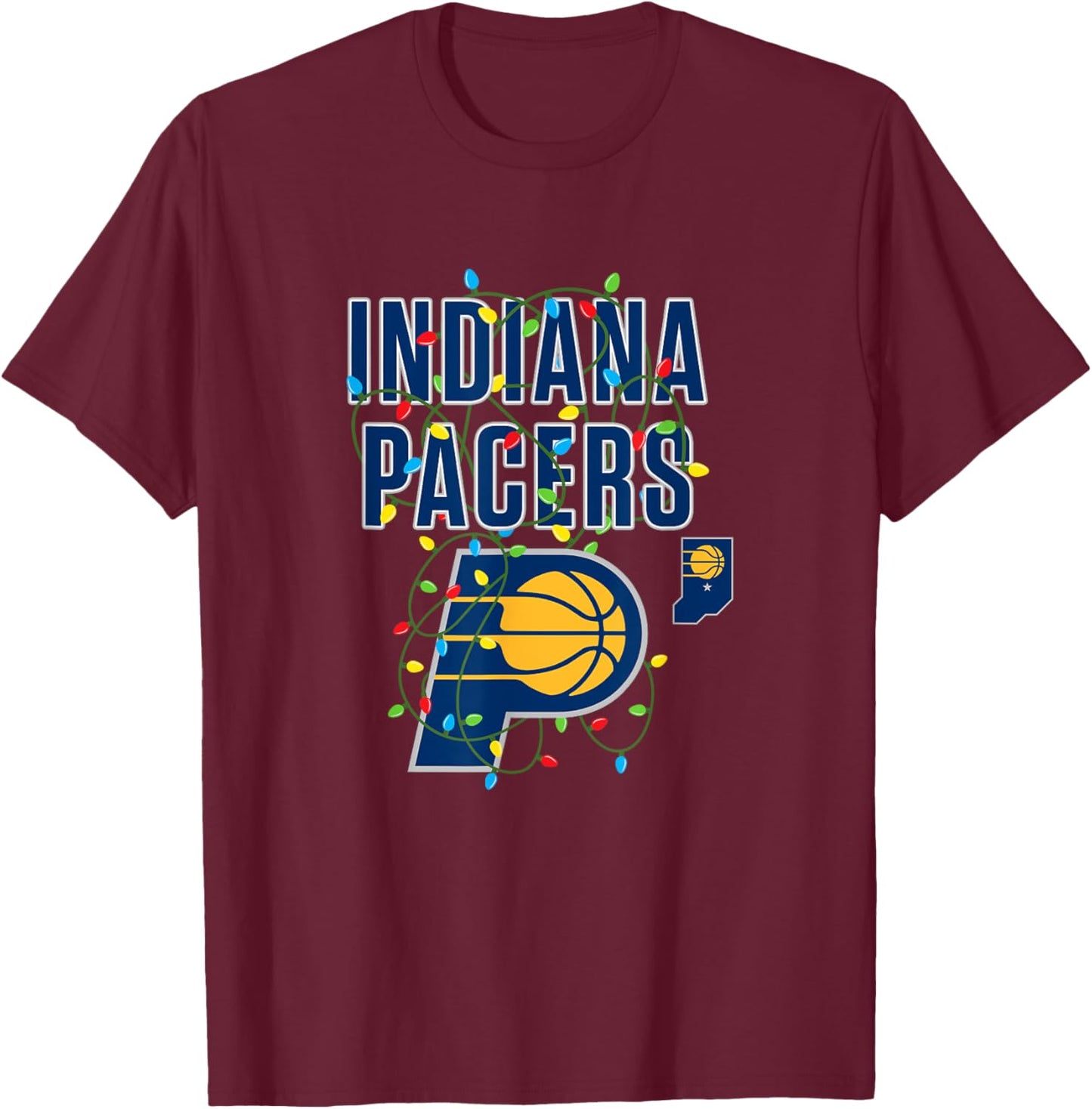 NBA Indiana Pacers Christmas Lights Holiday T-Shirt - T-Shirt | Maroon
