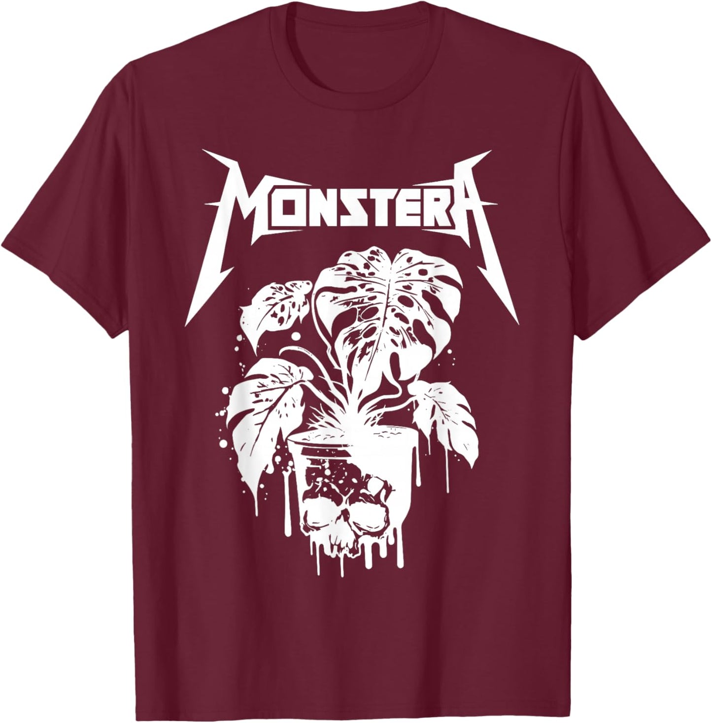 Monstera Funny Skull Plant Lover Grunge Gardener Metal Skull T-Shirt - T-Shirt | Maroon