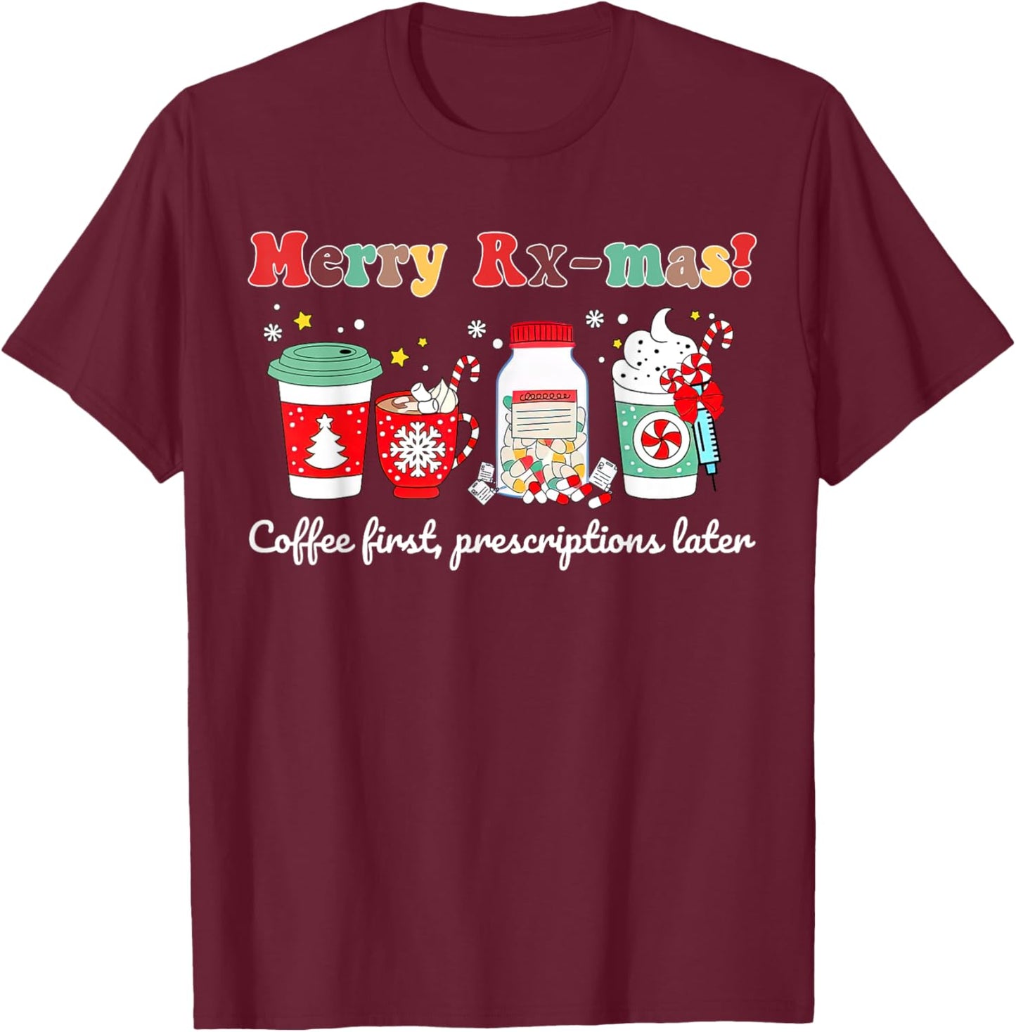 Merry Rx-max Christmas Oncology Pharmacist Pharmacy Tech T-Shirt - T-Shirt | Maroon