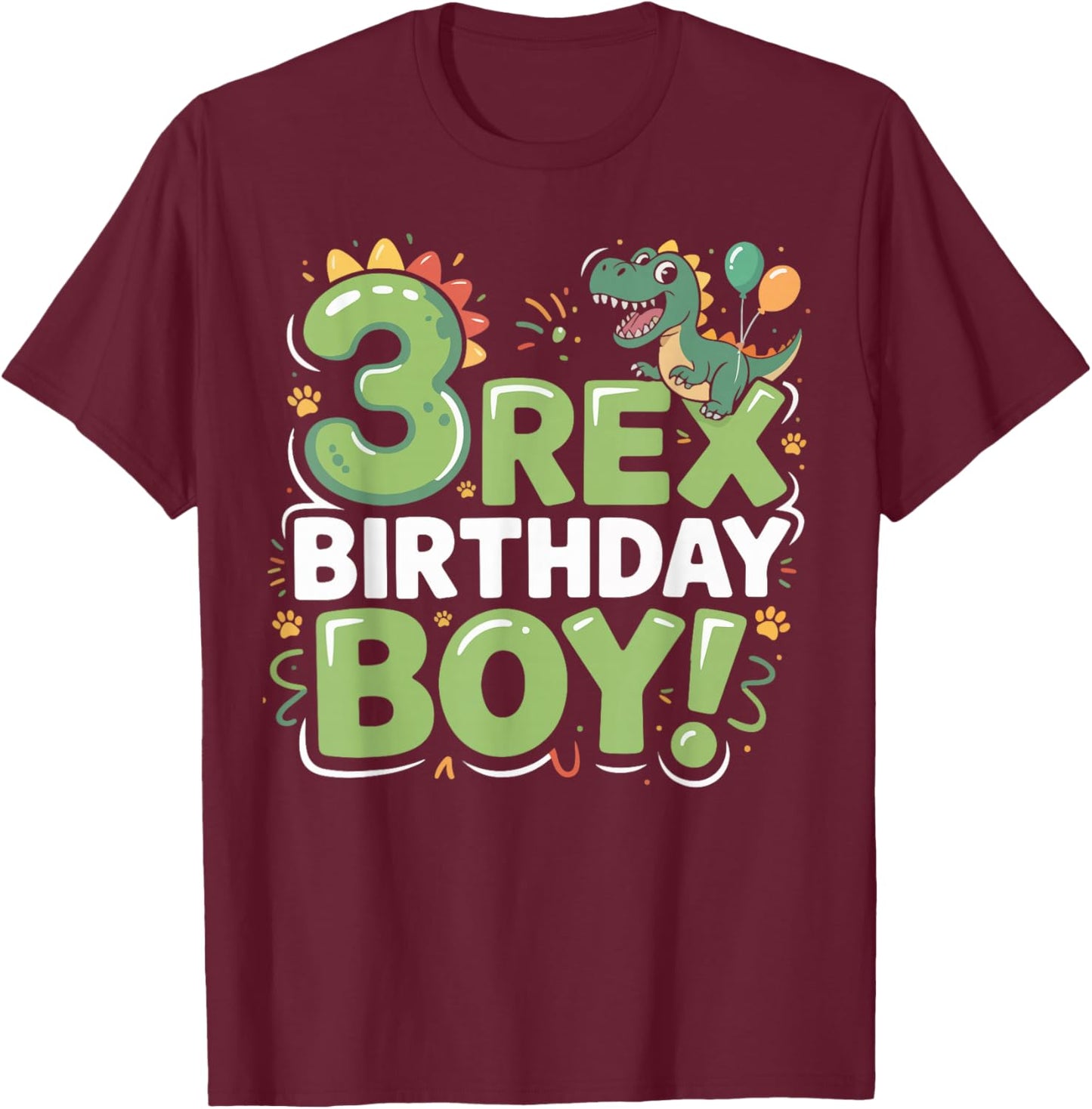 Three Rex Birthday Boy 3rd Birthday Dinosaur Third Year Old T-Shirt - T-Shirt | Maroon