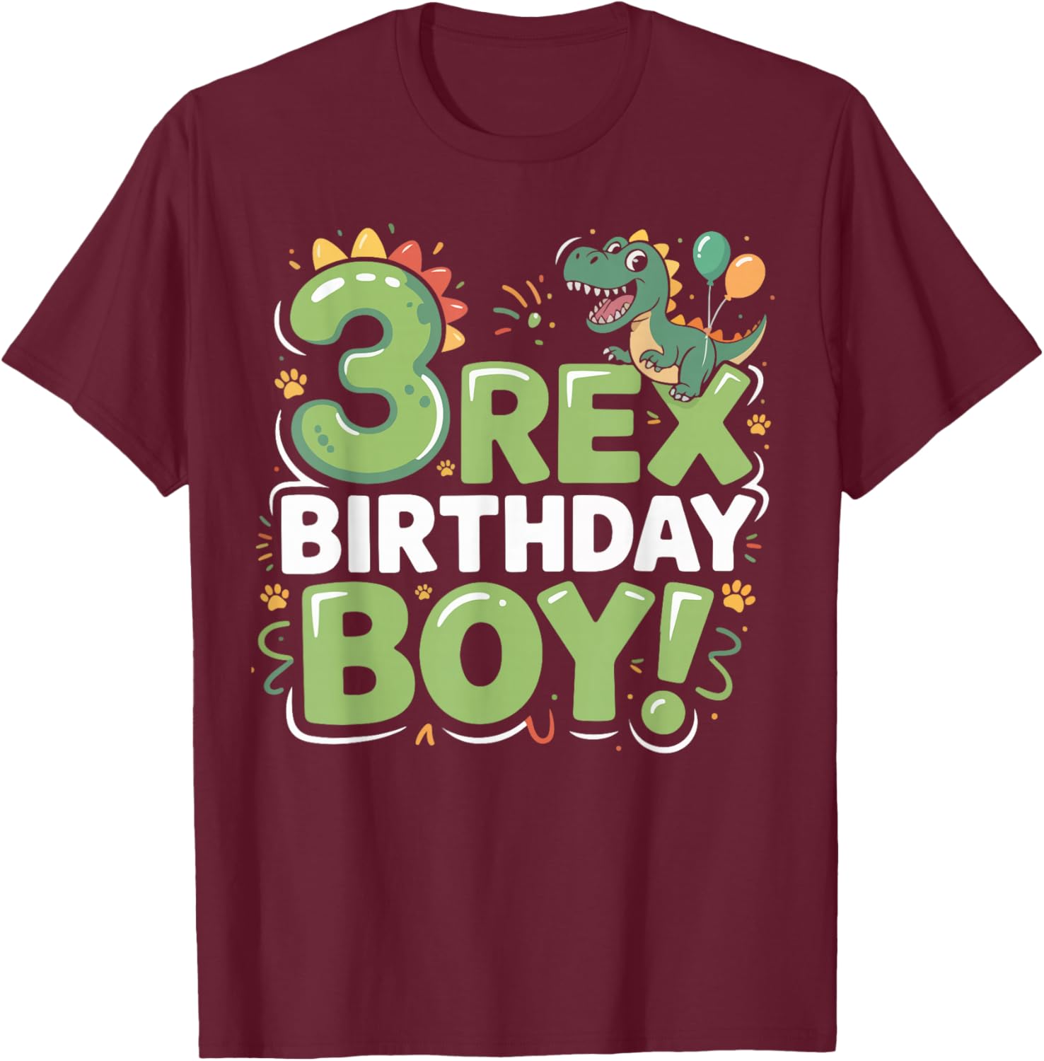 Three Rex Birthday Boy 3rd Birthday Dinosaur Third Year Old T-Shirt - T-Shirt | Maroon
