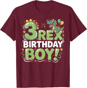 Three Rex Birthday Boy 3rd Birthday Dinosaur Third Year Old T-Shirt - T-Shirt | Maroon