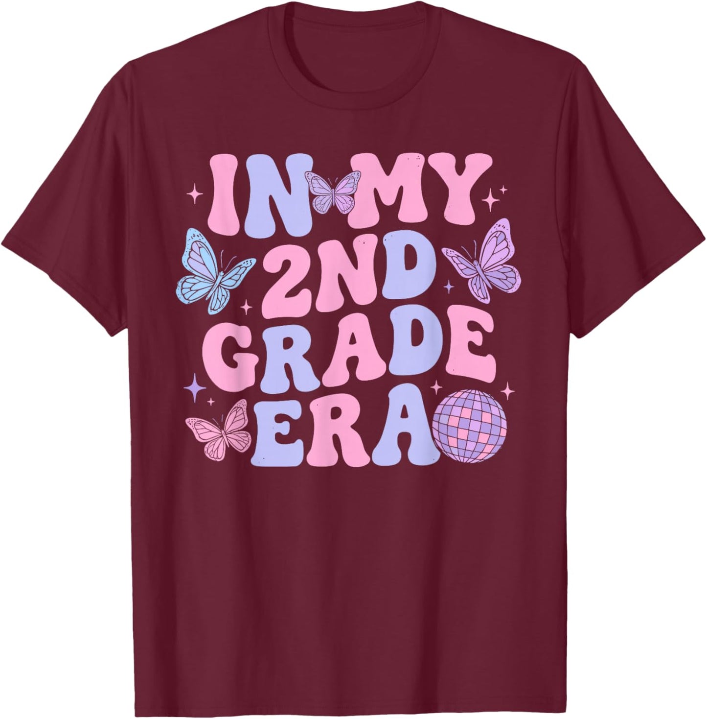 in My Second 2nd Grade Era Groovy Back to School Students T-Shirt - T-Shirt | Maroon