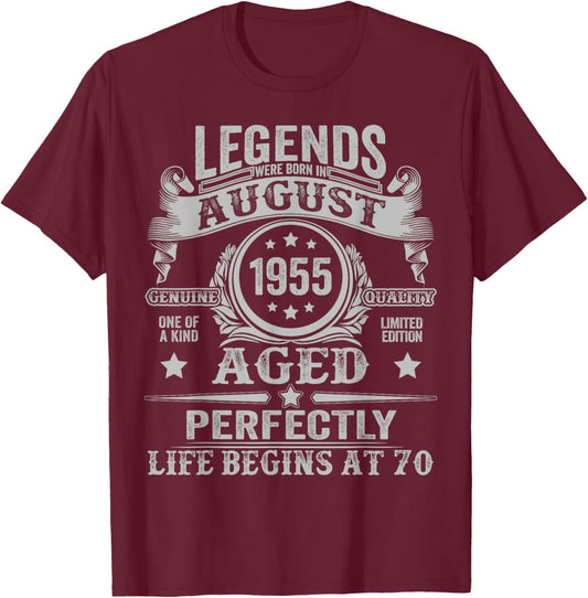 70 Years Old Legend since August 1955 70th Birthday Men Dad T-Shirt - T-Shirt | Maroon