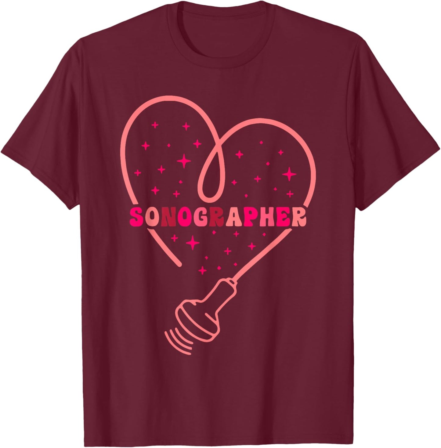 Sonographer Heart Valentine's Day Ultrasound Technologist T-Shirt - T-Shirt | Maroon