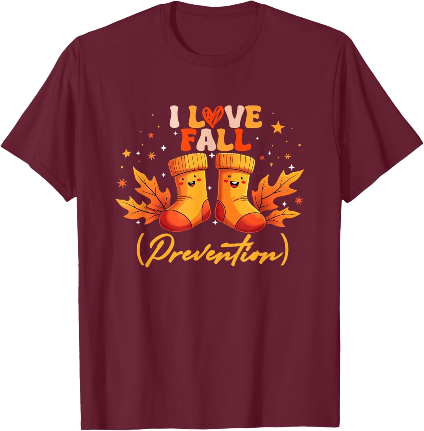 Groovy Retro I Love Fall (Prevention) Safety Nurse Halloween T-Shirt - T-Shirt | Maroon