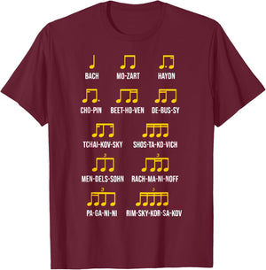 Composer Rhythm Music - Bach Mozart Beethoven Chopin T-Shirt - T-Shirt | Maroon
