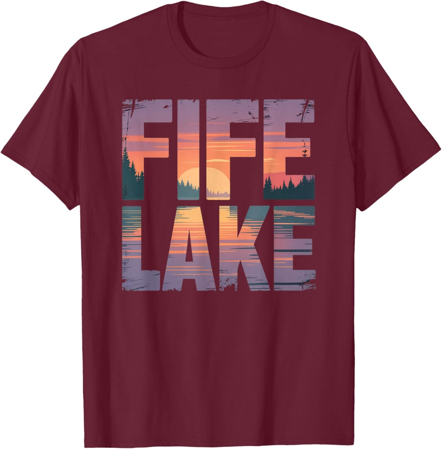 Fife Life Fife Lake Sunset Up North Michigan MI T-Shirt - T-Shirt | Maroon
