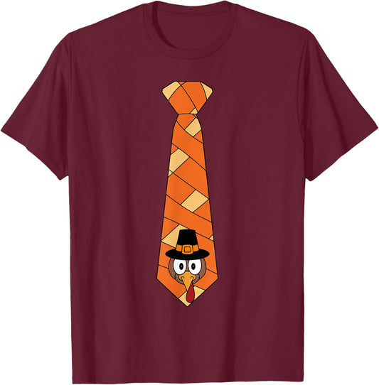Funny Turkey Tie Thanksgiving Costume Pilgrim Hat T-Shirt - T-Shirt | Maroon