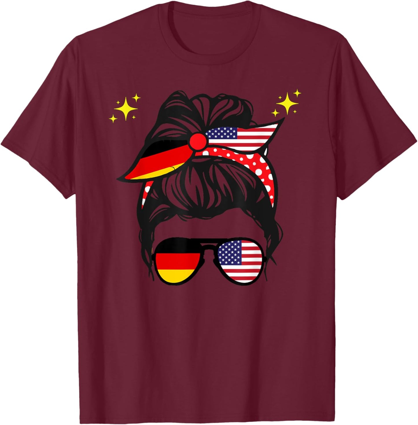 Amerikanische Deutschland-Flagge, halbe amerikanische Hälfte, deutsche Mädchen T-Shirt - T-Shirt | Maroon