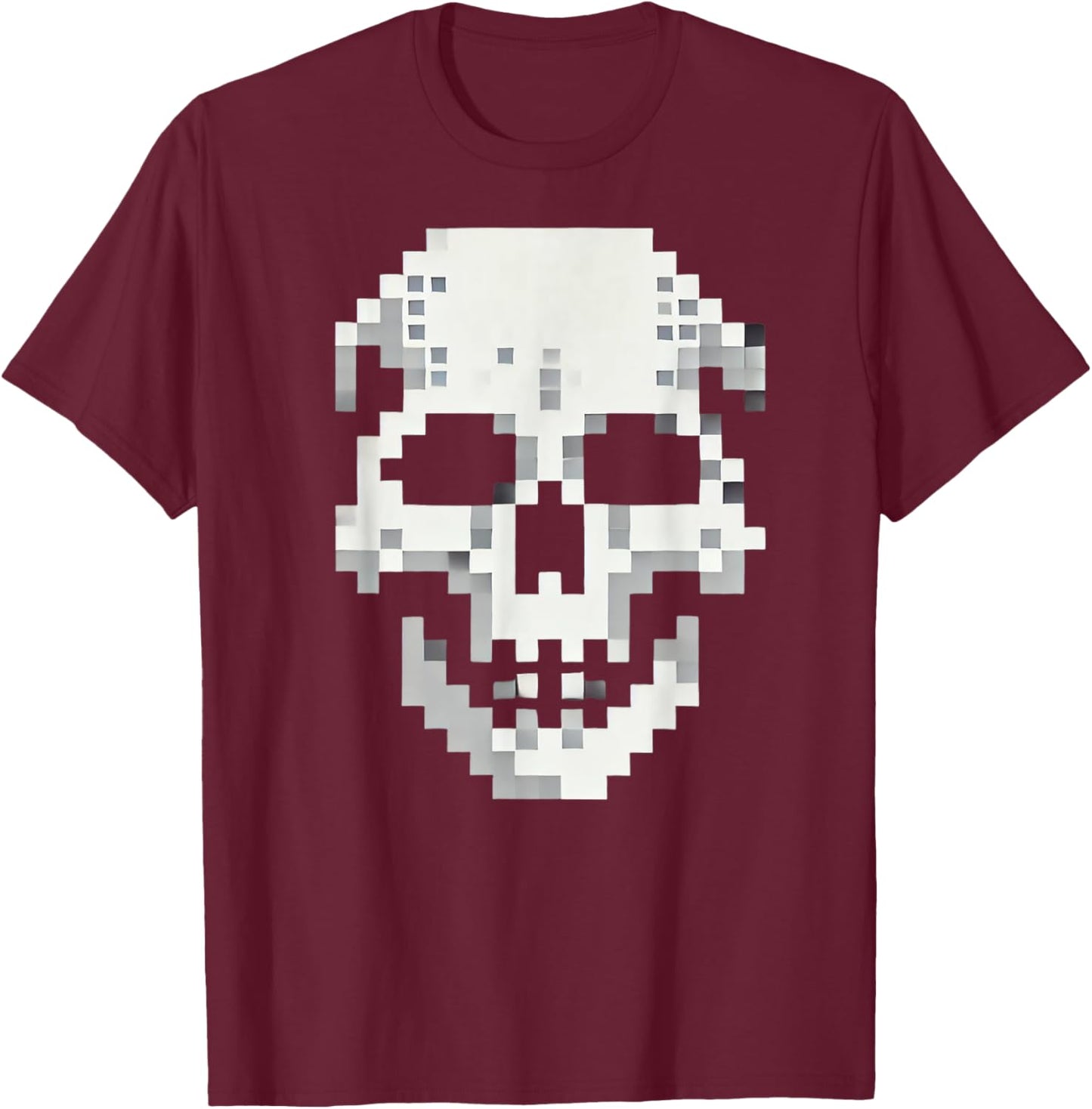 Skull for retro gaming and Halloween. Pixel 80s game skull T-Shirt - T-Shirt | Maroon