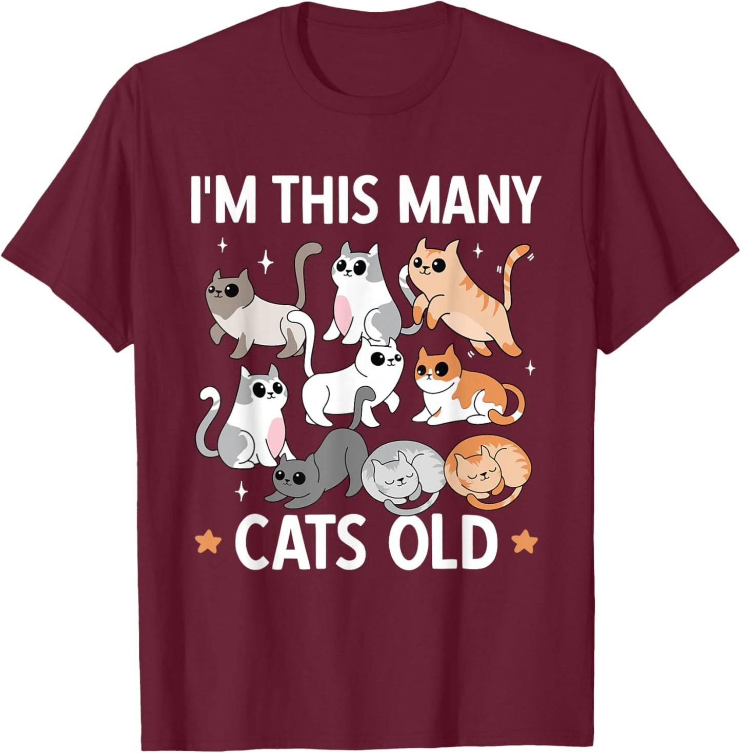 I'm This Many Cats Old 9th Birthday Party Kitten Cat T-Shirt - T-Shirt | Maroon