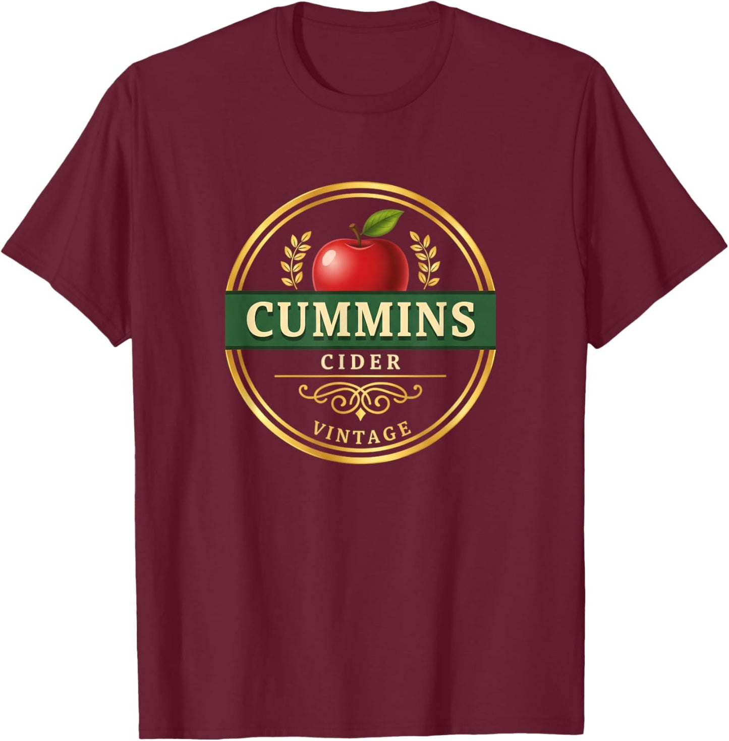 Cummins Cider Vintage Logo Funny Adult Humor Apple Label T-Shirt - T-Shirt | Maroon