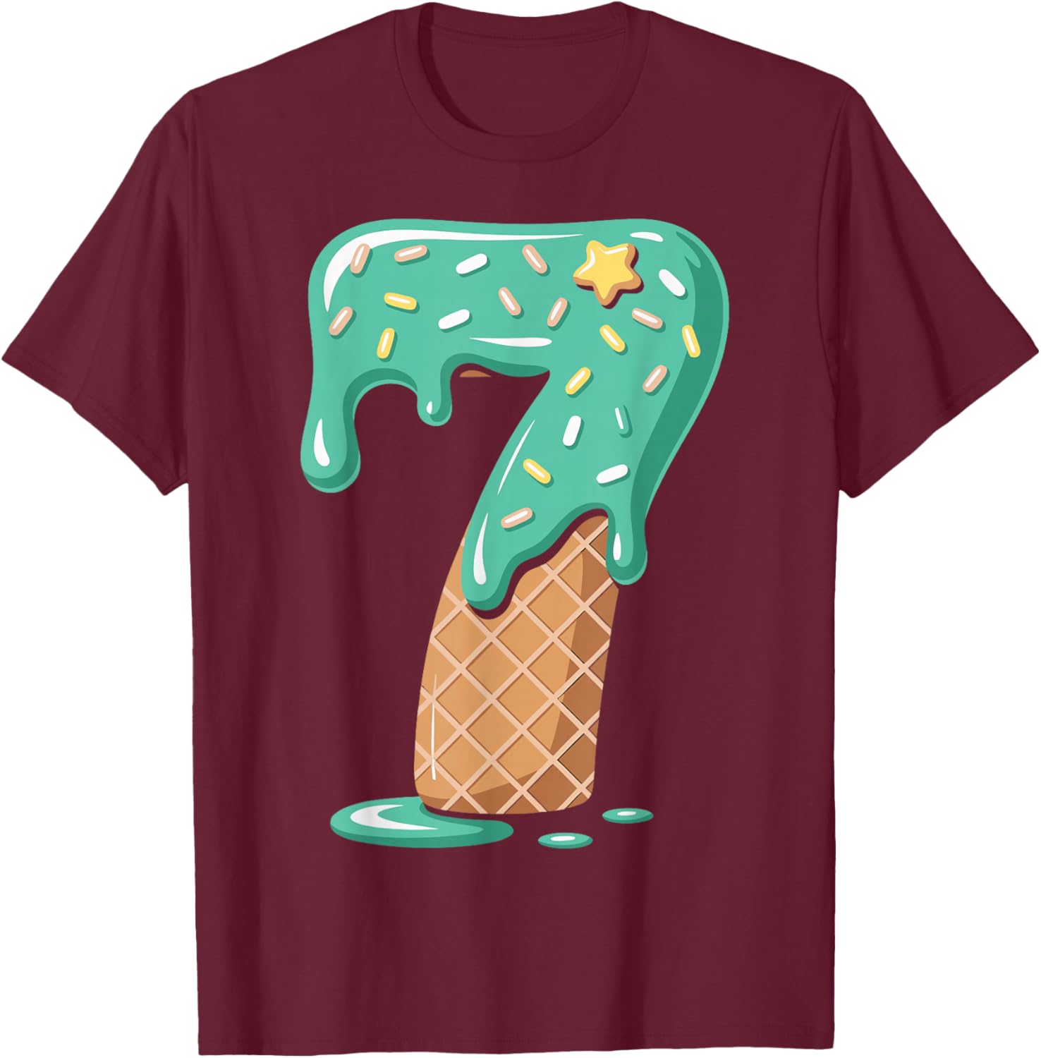 Funny Number 7 Meme Ice Cream Drip Six Seven Matching Kids T-Shirt - T-Shirt | Maroon