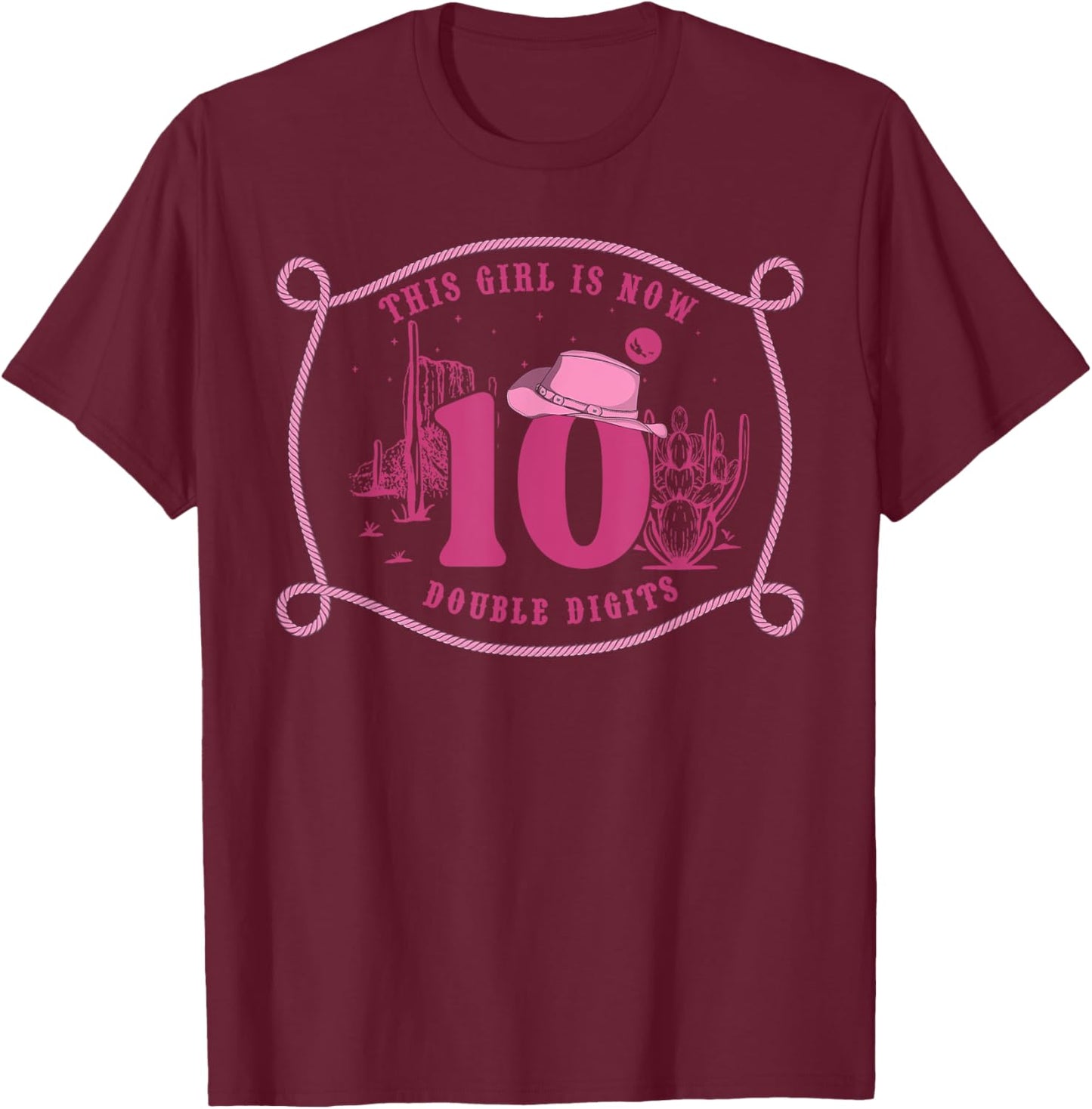 Howdy Cowboy Hat 10th Birthday Double Digits 10 Yrs Old T-Shirt - T-Shirt | Maroon