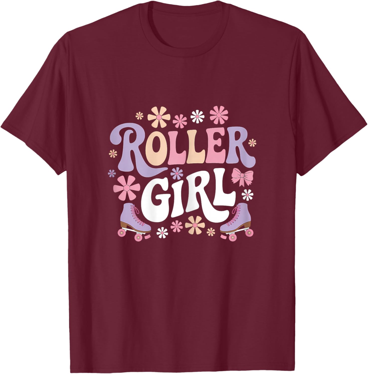 Roller Girl Skater Roller Skating 70s 90s 80's Roller Skates T-Shirt - T-Shirt | Maroon