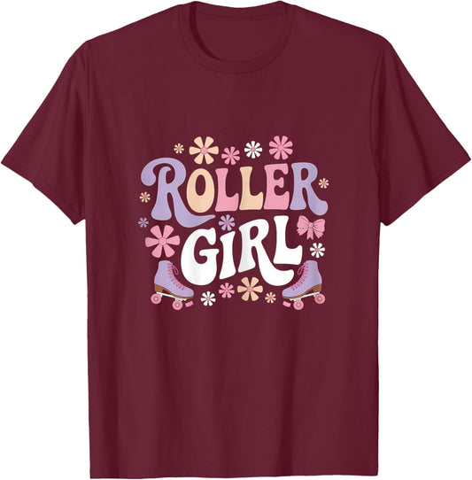 Roller Girl Skater Roller Skating 70s 90s 80's Roller Skates T-Shirt - T-Shirt | Maroon