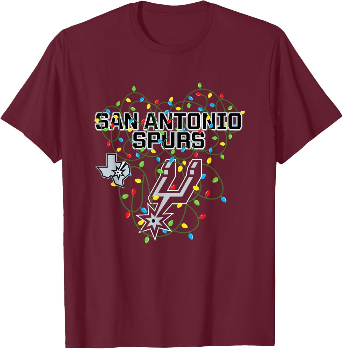 NBA San Antonio Spurs Christmas Lights Holiday T-Shirt - T-Shirt | Maroon