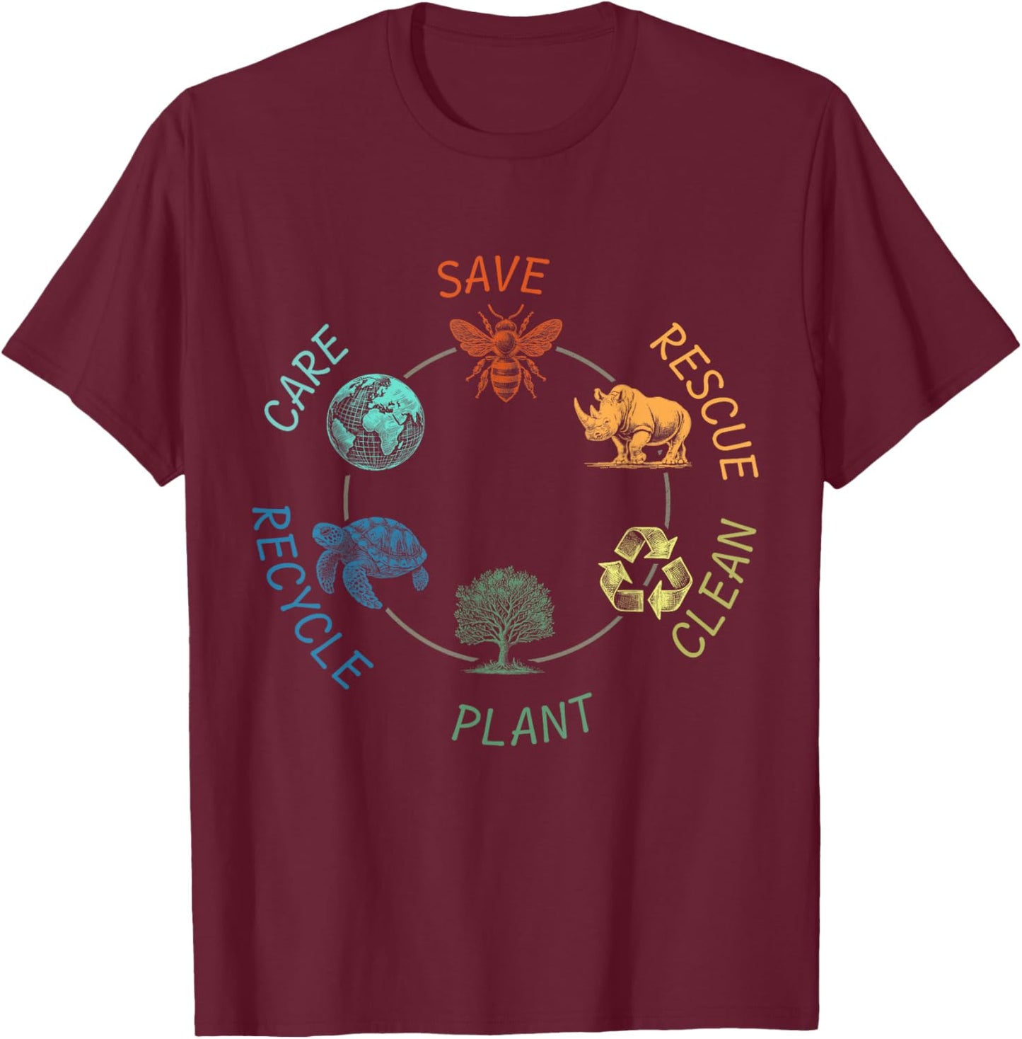Save Rescue Plant Clean Earth Day Teachers T-Shirt - T-Shirt | Maroon