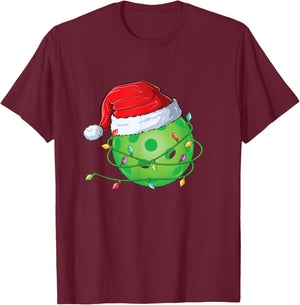 Christmas Pickleball in Santa Hat wrapped in Holiday Lights T-Shirt - T-Shirt | Maroon