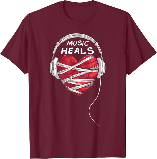 Music Heals Musician Music Lover T-Shirt - T-Shirt | Maroon