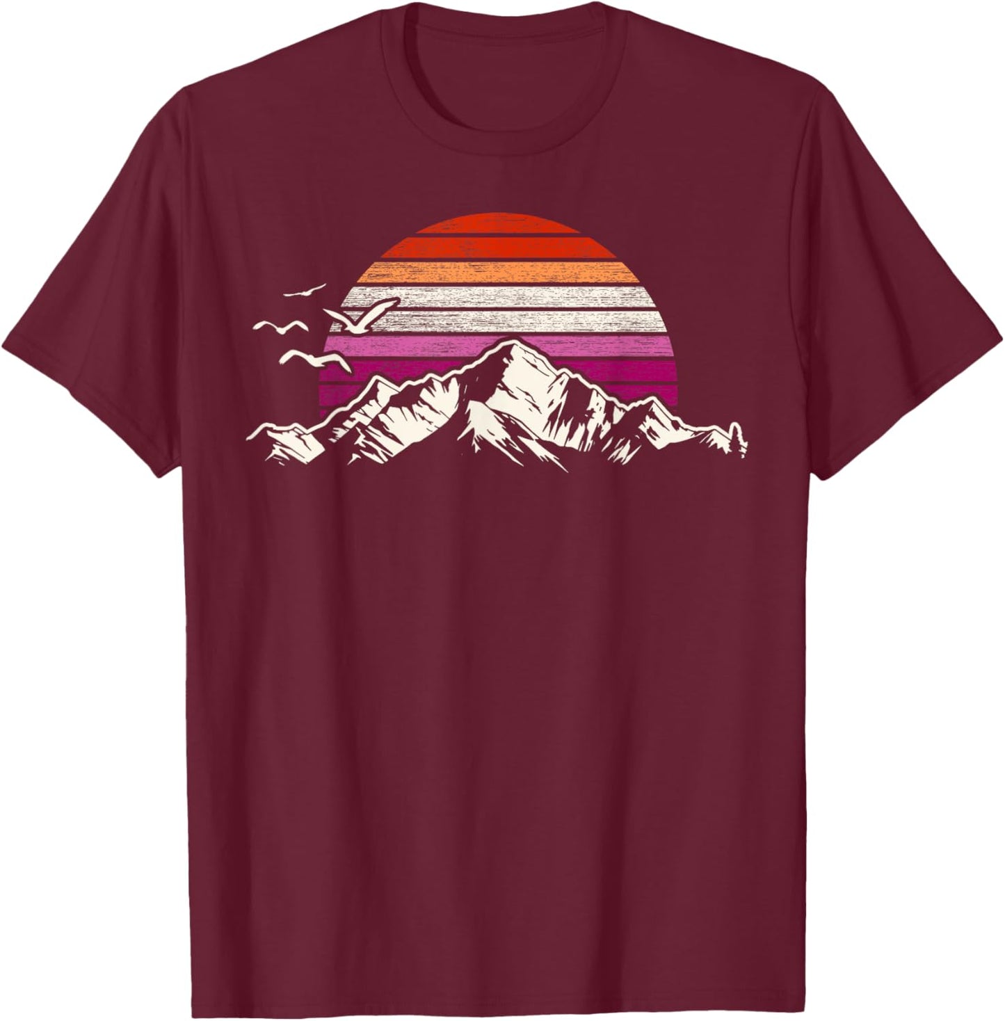 Retro Mountain Sunset Lesbian Pride Adventure T-Shirt - T-Shirt | Maroon