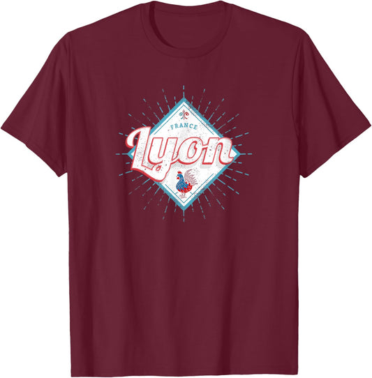 Lyon Stadt Frankreich Retro Hahn Vintage Souvenir T-Shirt - T-Shirt | Maroon