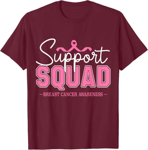 Breast Cancer Pink Ribbon Support Squad Men Women Kids T-Shirt - T-Shirt | Maroon